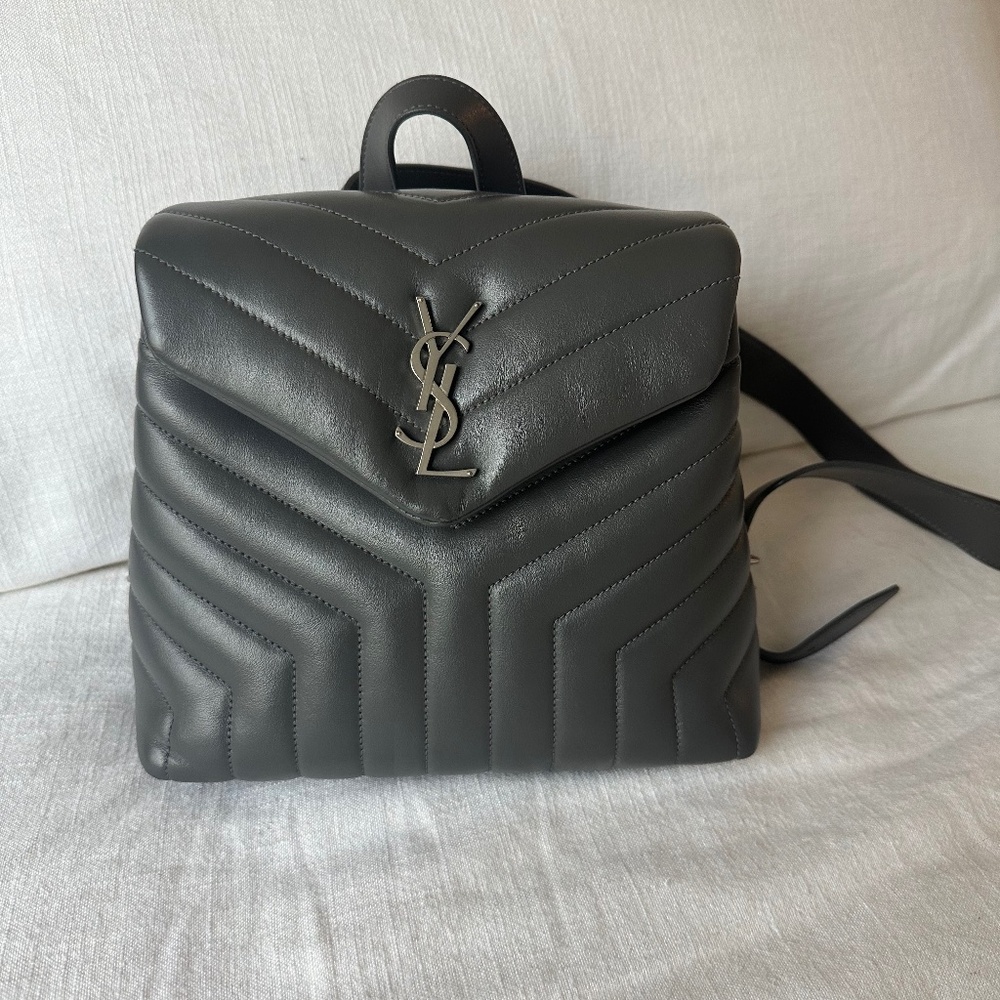 YSL Small Loulou Backpack Gray